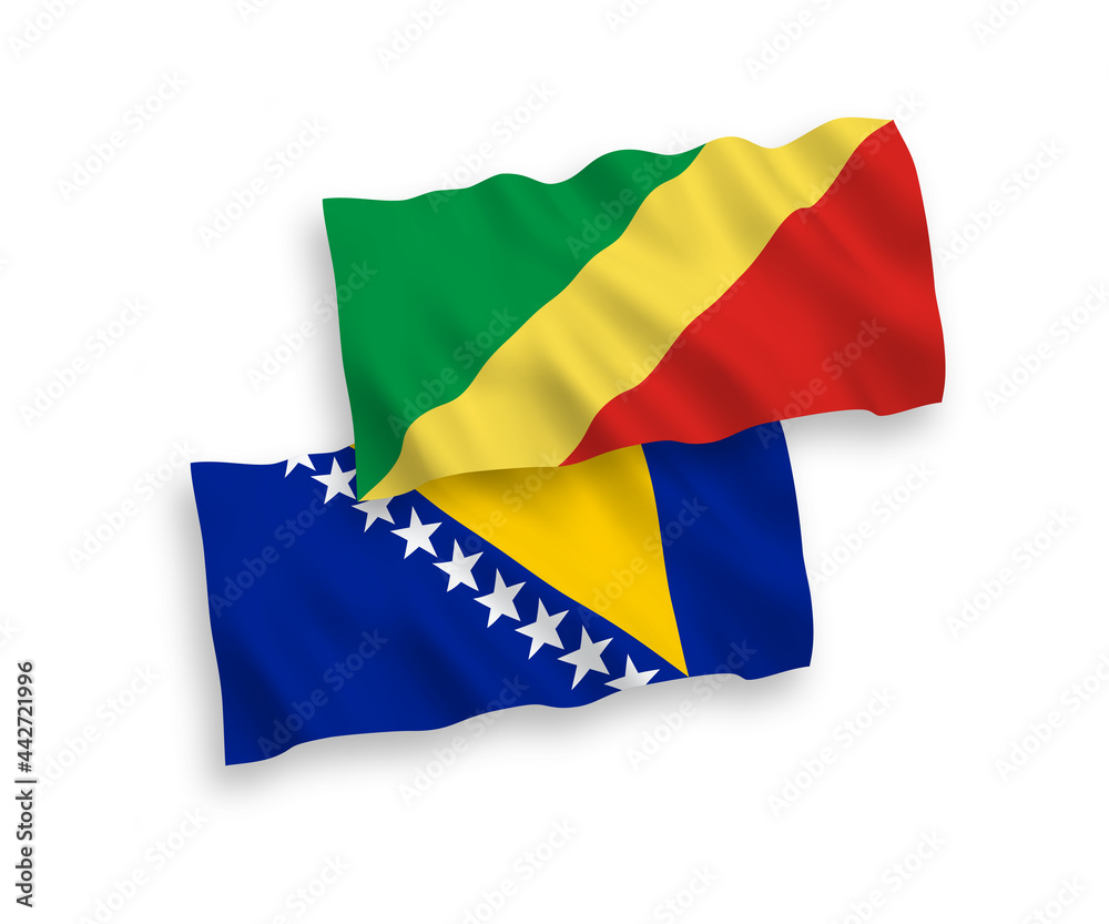 Obraz premium Flags of Republic of the Congo and Bosnia and Herzegovina on a white background