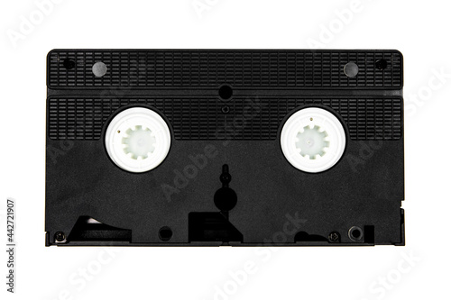 Konstfotografi Back side of a vhs videocassette, analog retro video tape isolated on white back