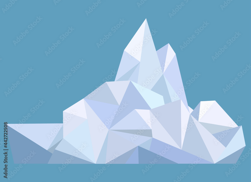 Iceberg. Polygonal blue iceberg. Low poly design. Floating iceberg on the water. Objects for icons, wallpaper, logo.