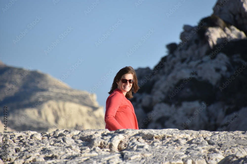 Young Woman on Cyprus Beach near Aphrodite's Rock
