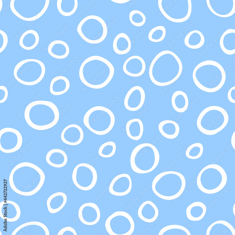 Spotty abstract vector seamless pattern. Random rings, dots, circles, spots, stains, bubbles, stones. Design for fabric, funny cute print. Irregular random texture. Repetitive graphic background