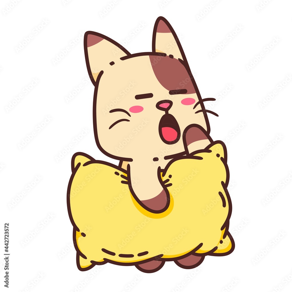 Cute Adorable Happy Brown Cat Sleep Use Yellow Pillow cartoon doodle vector illustration flat design style Cute Adorable Happy Brown Cat Sleep Use Yellow Pillow cartoon doodle vector illustration flat design style