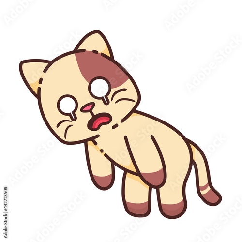 Cute Adorable Sad Miserable Brown Cat cartoon doodle vector illustration flat design style