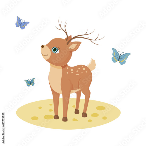 Dekoracja na wymiar  cute-deer-baby-with-and-butterfly-kawaii-character-vector-children-illustration-isolated-on-white