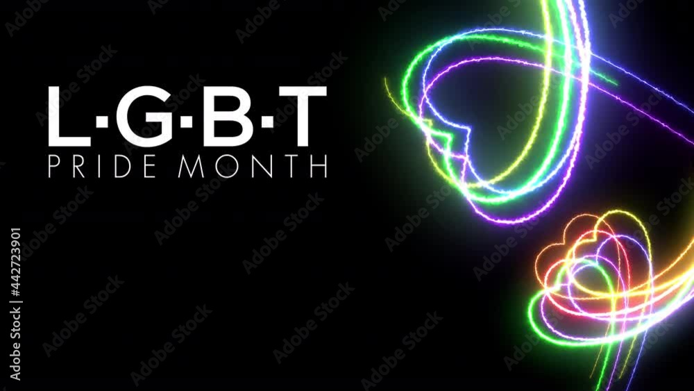 Colorful heart LGBT Pride Month symbol abstract  motion movement line blazing neon glowing on black background 