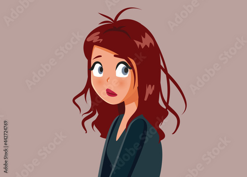 Insecure Woman with Dirty Unwashed Frizzy Hair Vector Illustration