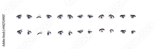 Anime manga boy expressions eyes set. Japanese cartoon style