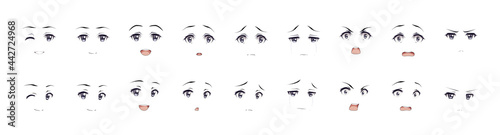 Anime manga boy expressions eyes set. Japanese cartoon style