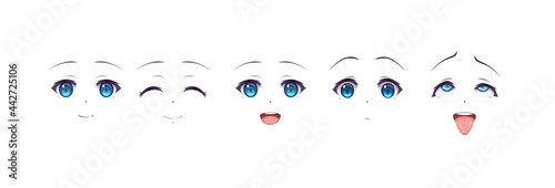 Anime manga girl expressions eyes set. Japanese cartoon style