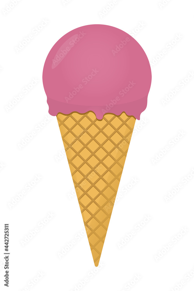 Strawberry ice cream waffle cone. Frozen dessert vector illustration. Strawberry ice cream waffle cone. Frozen dessert vector illustration.