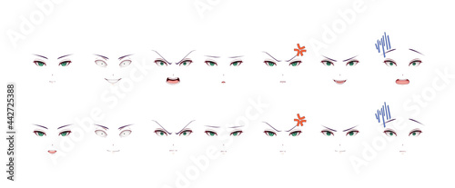 Anime manga girl expressions eyes set. Japanese cartoon style