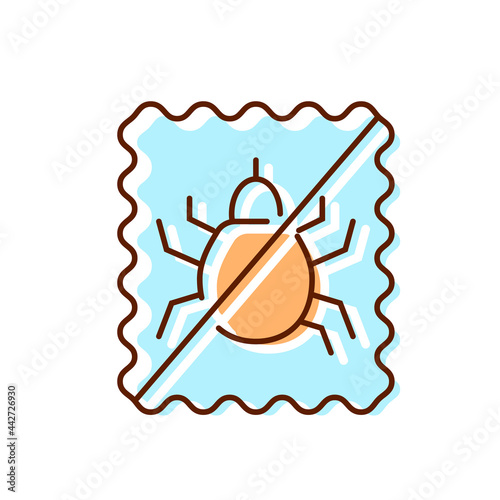 Dust mite repellent flat icon. Fabric feature. Textile industry. Insect protection. Color symbol