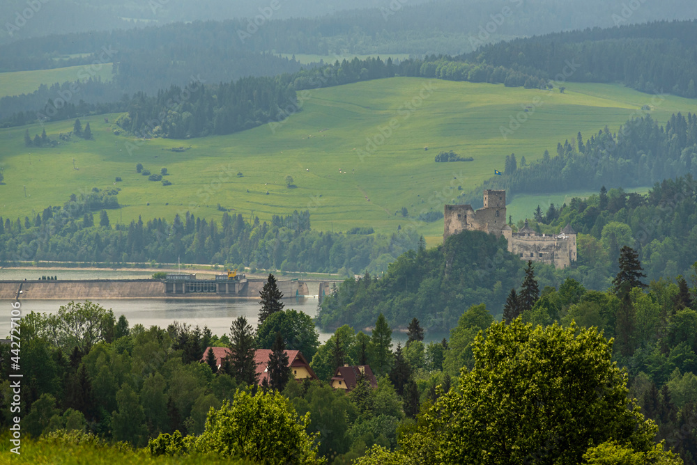 Beautiful landscape panorama in Podhale with Niedzica Castle, Poland