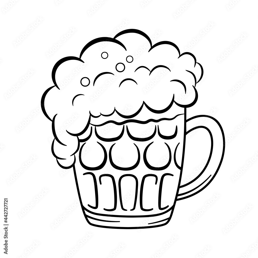 Mug of beer with foam. Vector outline icon. Glass mug with drink isolated Mug of beer with foam. Vector outline icon. Glass mug with drink isolated