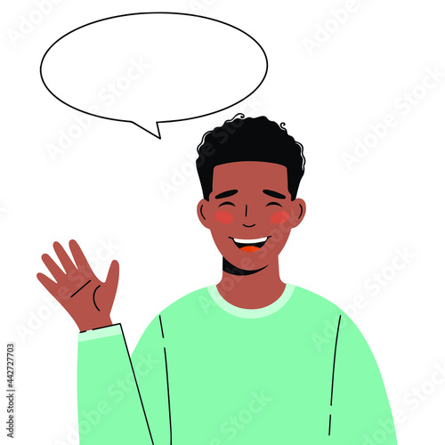 African-American man. Illustration of a black man with a greeting gesture. Man says hello!