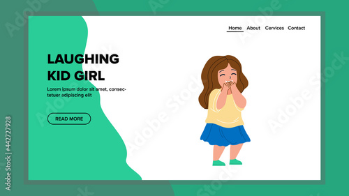 Laughing Kid Girl From Funny Situation Vector. Small Happiness Laughing Kid Girl In Comedy Theater. Character Preteen Lady Child With Positive Emotion Leisure Time Web Flat Cartoon Illustration