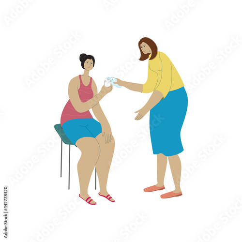 Mutual help concept vector illustration. Woman pouring water to another woman. The women are going to quench their thirst.