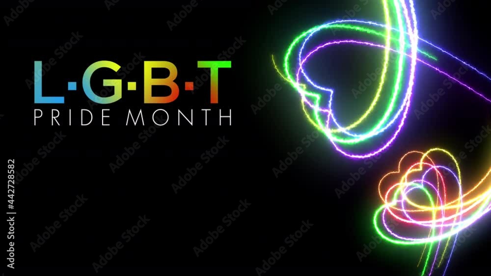 Colorful heart LGBT Pride Month symbol abstract  motion movement line blazing neon glowing on black background 