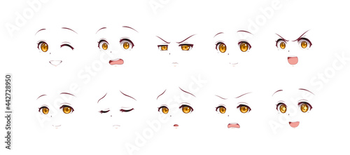 Anime manga girl expressions eyes set. Japanese cartoon style