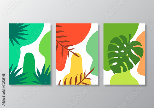 Abstract tropical leaves poster covers background