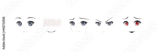 Anime manga girl expressions eyes set. Japanese cartoon style
