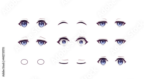 Anime manga boy expressions eyes set. Japanese cartoon style