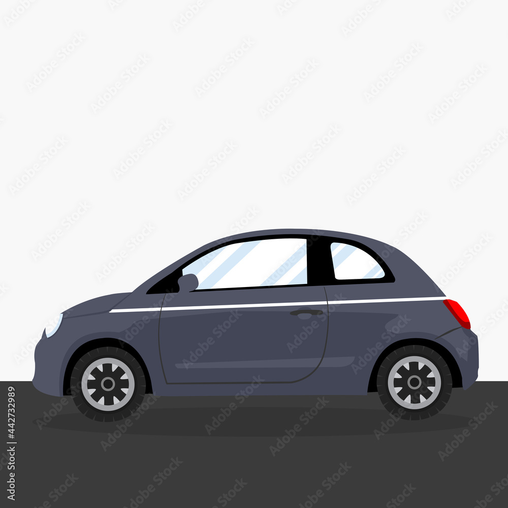 mini grey car cartoon flat vector illustration
