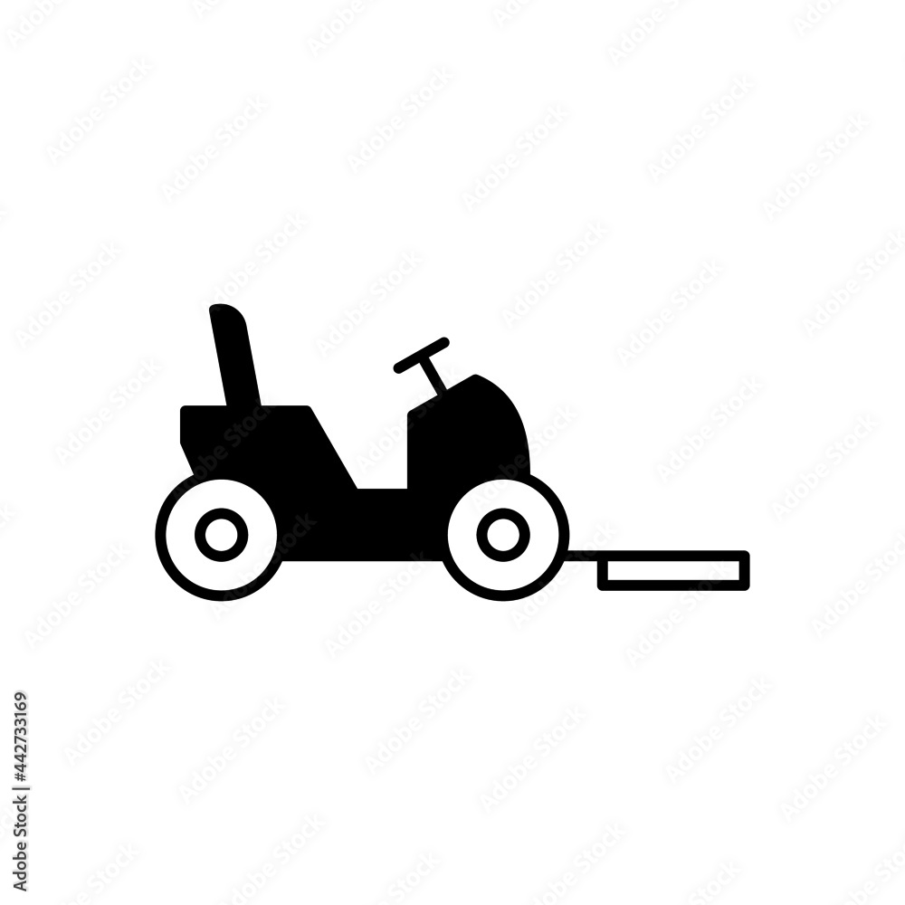Riding Lawn mower icon in solid black flat shape glyph icon, isolated on white background Riding Lawn mower icon in solid black flat shape glyph icon, isolated on white background