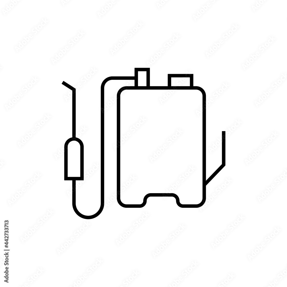 Backpack sprayer icon in flat black line style, isolated on white background Backpack sprayer icon in flat black line style, isolated on white background