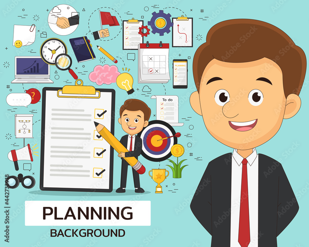 Planning concept background. Flat icons.