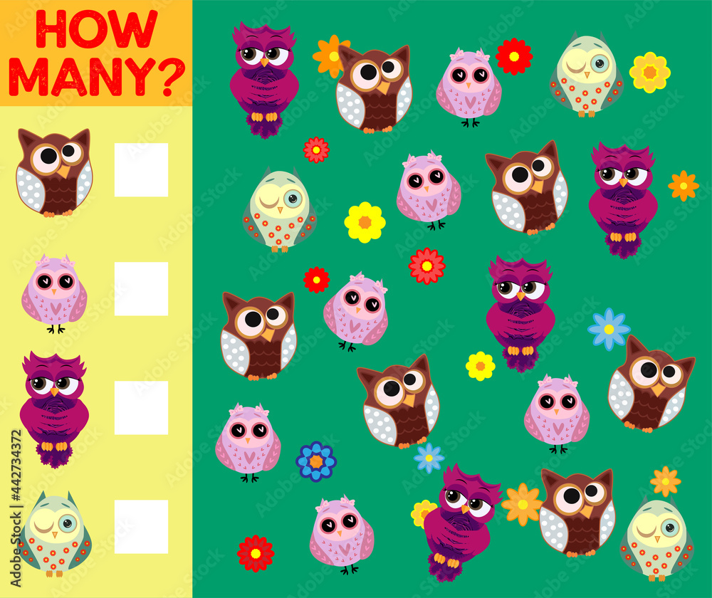 Naklejka premium Cartoon Illustration of Educational Counting Activity Game for Children with Bird Characters