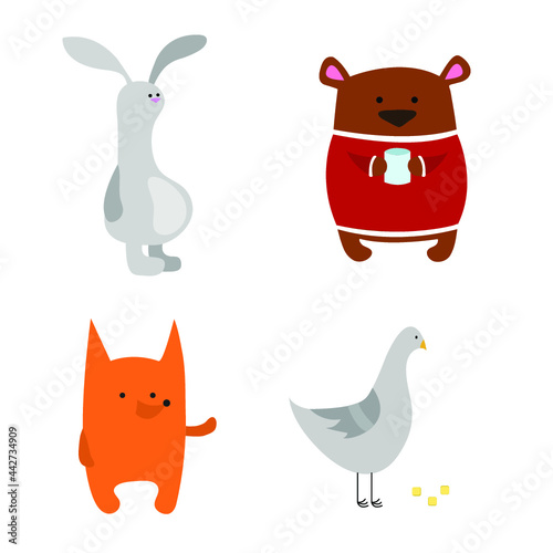 Set of animals | Dove | Bear | Bunny | Fox 