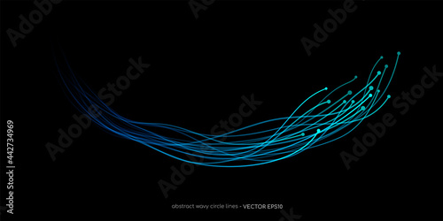 AI Artificial intelligence wave lines neural network blue and green light isolated on black background. Vector in concept of technology, machine learning, A.I.