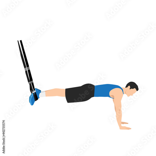 Man doing TRX. Suspension planks exercise. Flat vector illustration isolated on white background