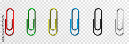 Set of vector paper clips on isolated transparent background. Attached paper clip. Metal paper clip png. photo