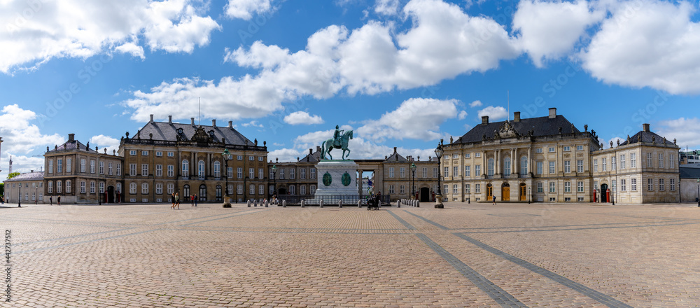 panorama view of the Amalienborg palaces and square in downtown Copenhagen