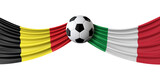 Belgium Vs. Italy soccer match. National flags with football. 3D Rendering