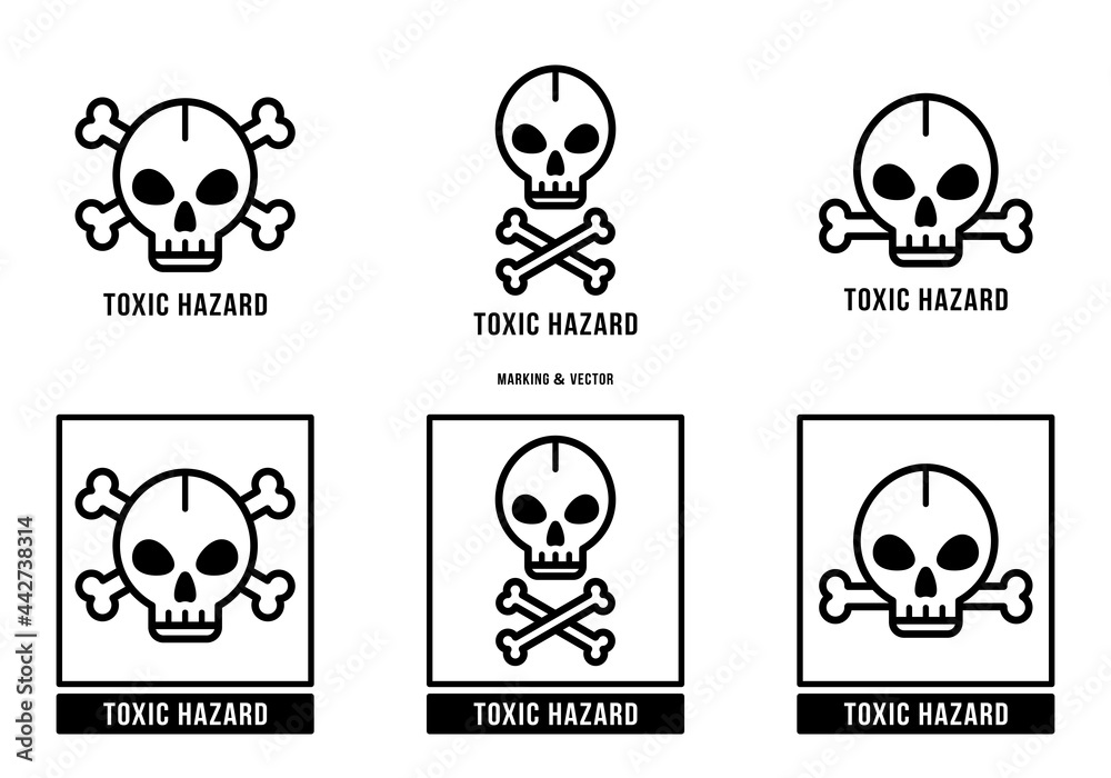 A set of manipulation symbols for packaging cargo products and goods. Marking - Toxic hazard. Vector elements.