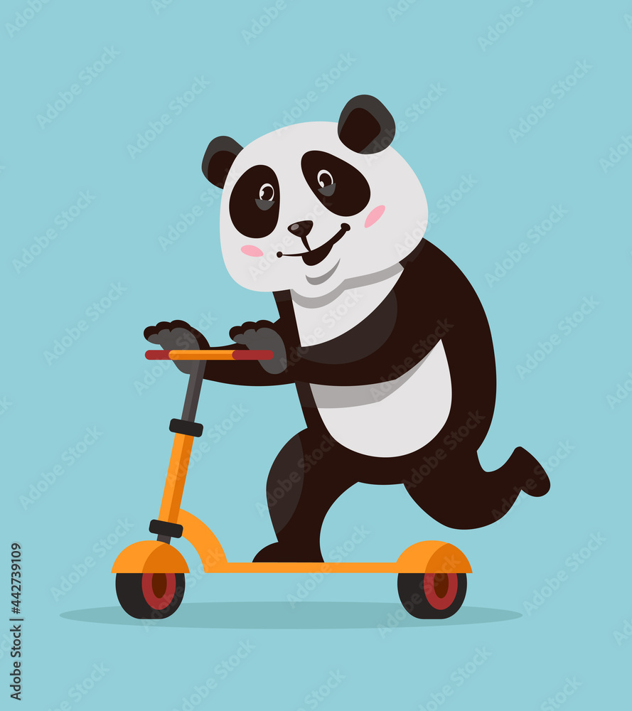 Panda riding scooter. Funny animal in cartoon style. Panda riding scooter. Funny animal in cartoon style.