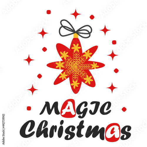 Christmas and Happy New Year illustration. Trendy retro style, design template.