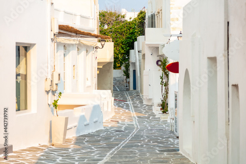 Paros island  Greece. Whitewashed buildings  narrow cobblestone streets
