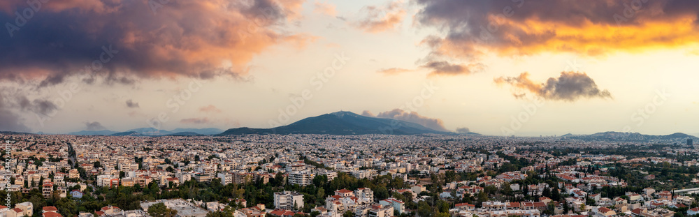 Athens Greece aerial drone panoramic view from Penteli mountain