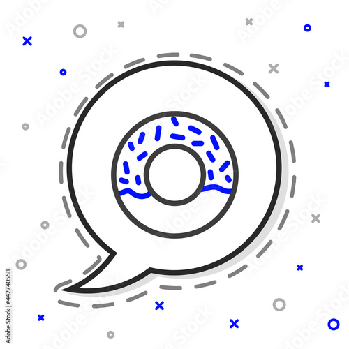 Line Donut with sweet glaze icon isolated on white background. Colorful outline concept. Vector