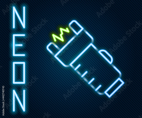 Glowing neon line Police electric shocker icon isolated on black background. Shocker for protection. Taser is an electric weapon. Colorful outline concept. Vector