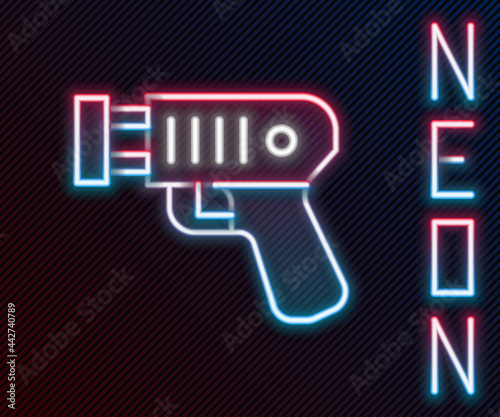 Glowing neon line Police electric shocker icon isolated on black background. Shocker for protection. Taser is an electric weapon. Colorful outline concept. Vector