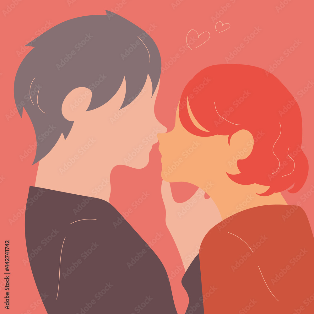 World Kissing day. Easy to edit template for typography poster, banner, sticker, flyer, badge, t-shot, etc. Couple of lovers. Kiss of a guy and a girl. Valentine's Day. Couple flat design.