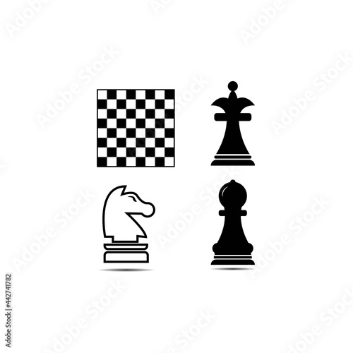 vector chess piece set for logo design. pawn, rook, knight, bishop, king and queen illustration