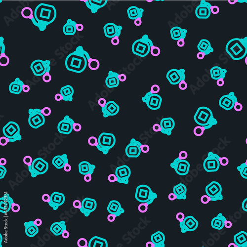 Line Perfume icon isolated seamless pattern on black background. Vector