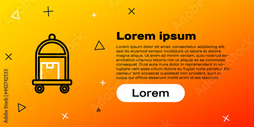 Line Hotel luggage cart with suitcase icon isolated on yellow background. Traveling baggage sign. Travel luggage icon. Colorful outline concept. Vector