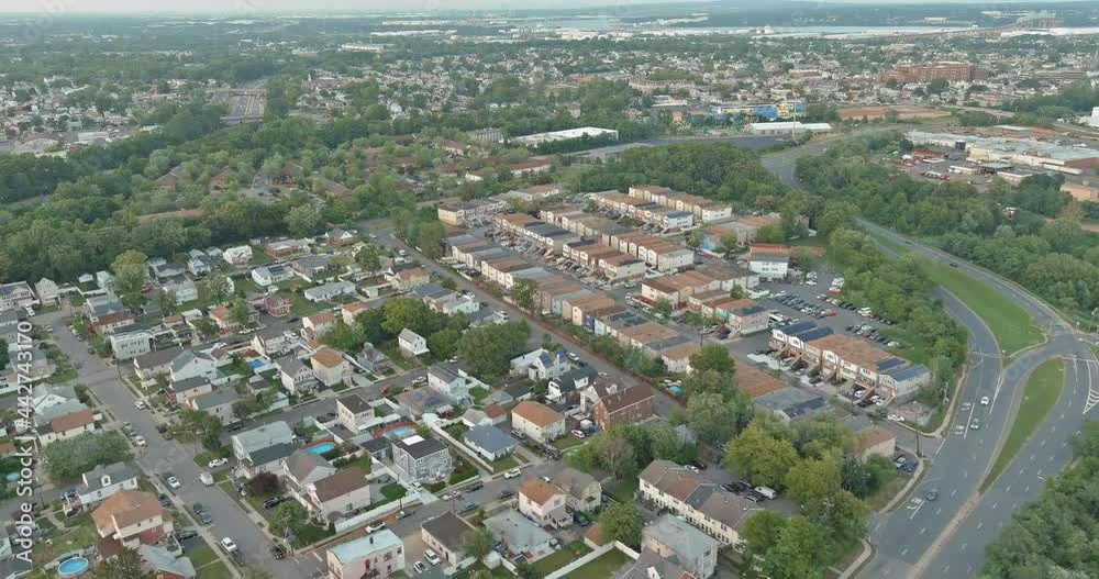 Top view home complex building urban lifestyle district landscape with small american Woodbridge town New Jersey